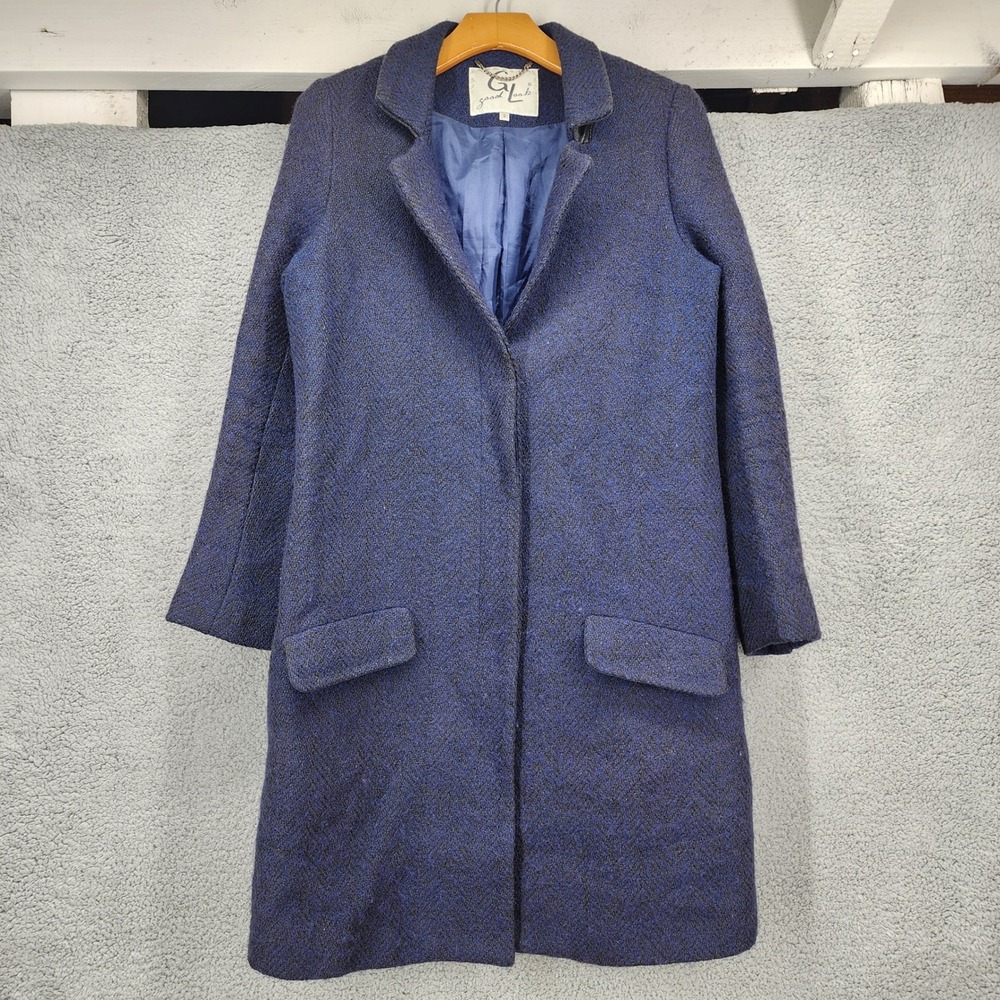 Good Look Blue Wool Blend Longline Textured Coat Womens Small